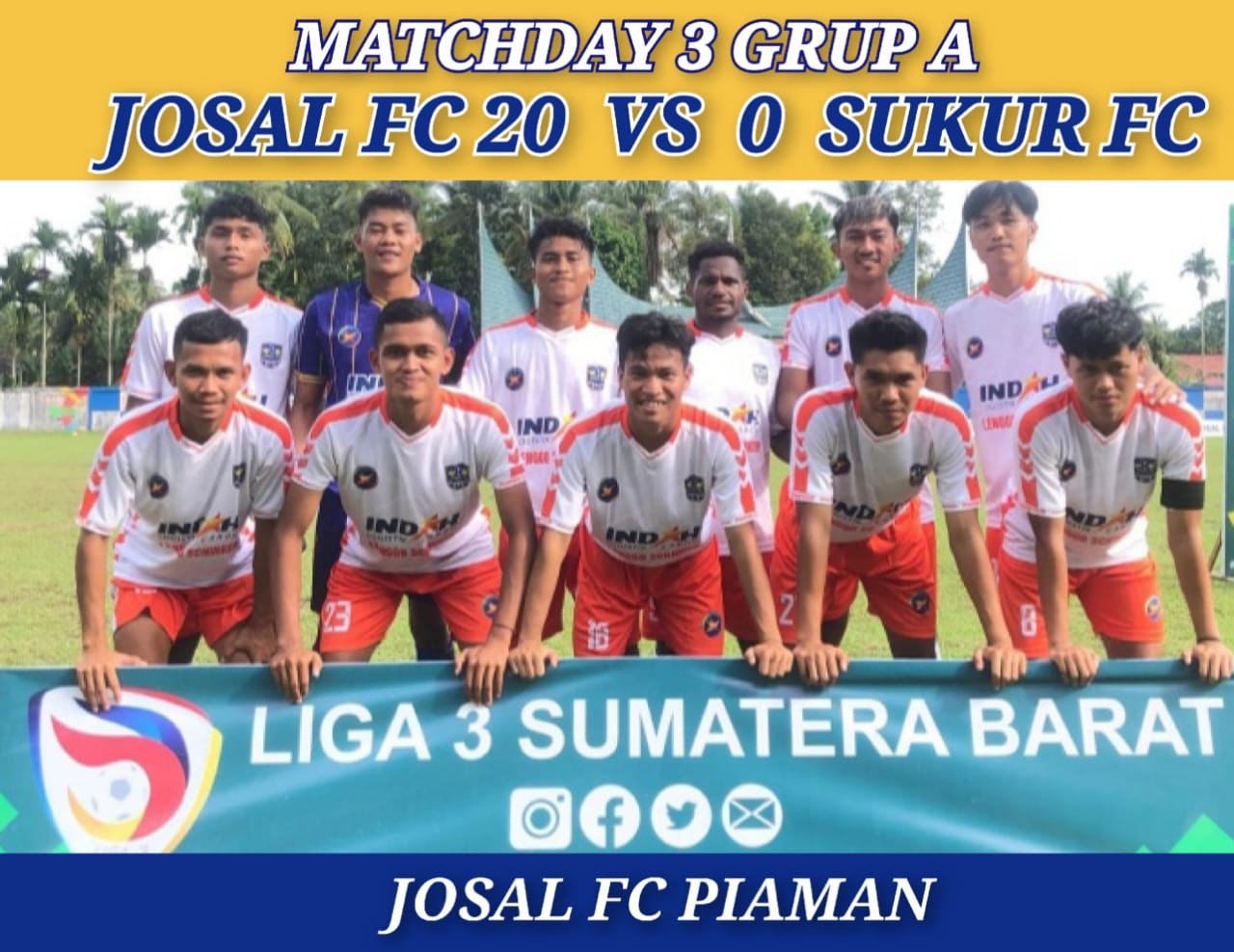 Josal FC Piaman Klub Liga 3 Sumbar bantai Sukur FC 20 - 0, kamis 14/12/2023. Foto Yusman