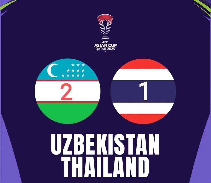 Uzbekistan Pulangkan thailand dipiala asia 2023 setelah menang 2 - 1 di babak 16 besar