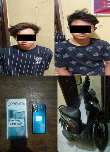 Personil Polsek Pendopo mengamankan 2 pria dalam kasus klaim tuduhan Tindak Pidana (TP) pencurian 1 Unit Sepeda Motor dan 1 Buah Handphone.