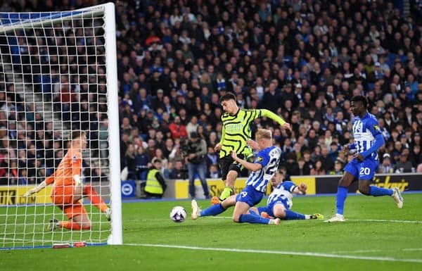 Gol Kai Havertz ke gawang Brighton, Saat Arsenal Kalahkan Brghton 3 - 0./foto getty image