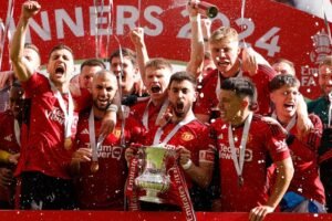 Manchester United Juara Piala FA usai kalahkan tim sekota Manchester City di Stadion Wembley, 25 Mei 2024. Foto net